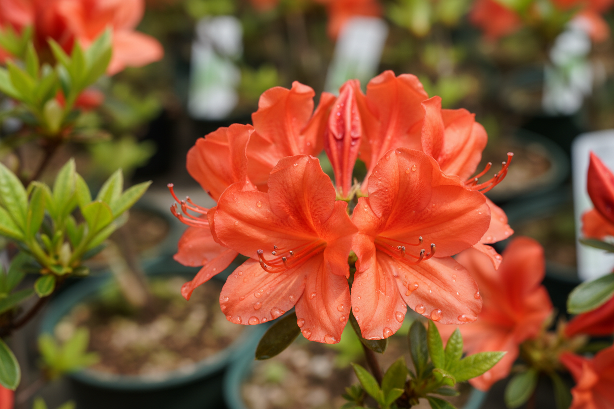 Azalee Geisha Orange orange-rot Blüten Frühjahr Moorbeet Malsch Karlsruhe Baumschule Kurrle