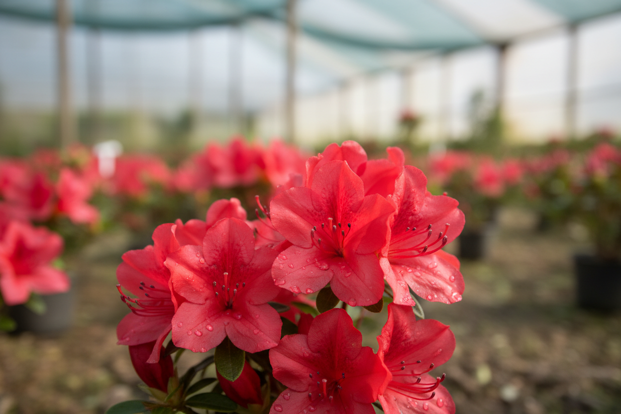 Azalee Little Red rot Blüten Frühjahr Moorbeet immergrün Malsch Karlsruhe Baumschule