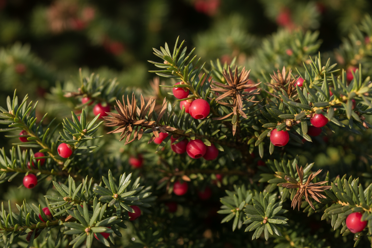 Bechereibe Hicksii Nadeln rote Beeren Ettlingen - Detail
