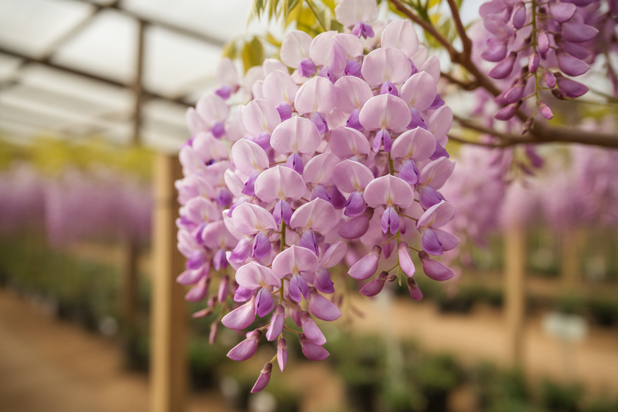 Blauregen rosa hängende Trauben Kletterpflanze Frühjahr Malsch Muggensturm Baumschule