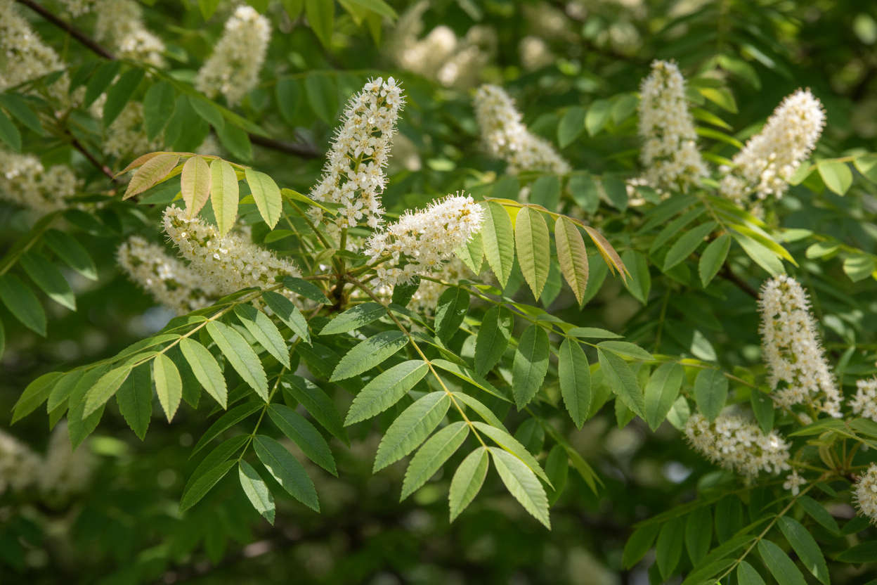 Blumenesche - Blatt- und Blütendetail
