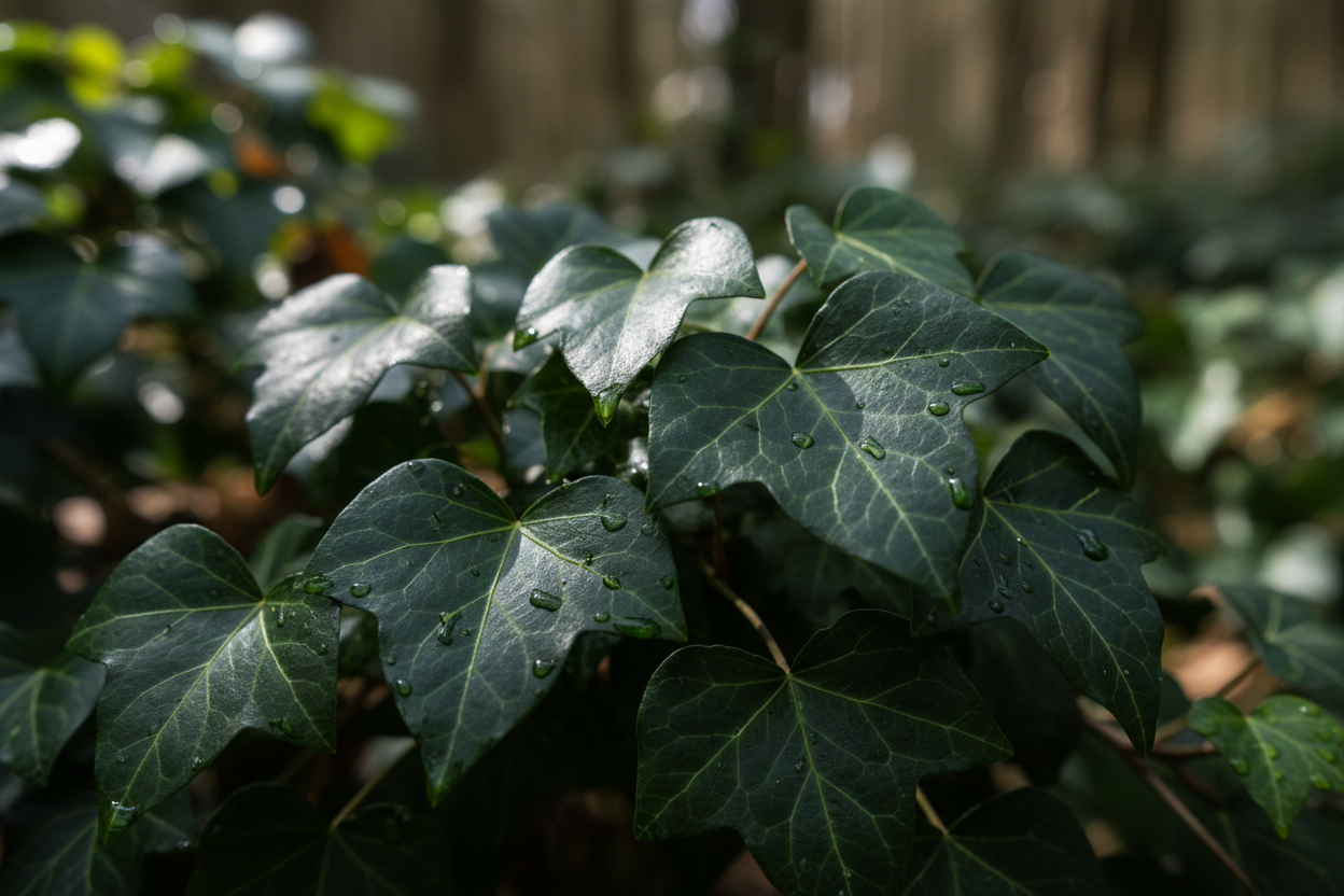 Efeu dunkelgrüne Blätter winterhart Bodendecker Ettlingen Baumschule - Detail