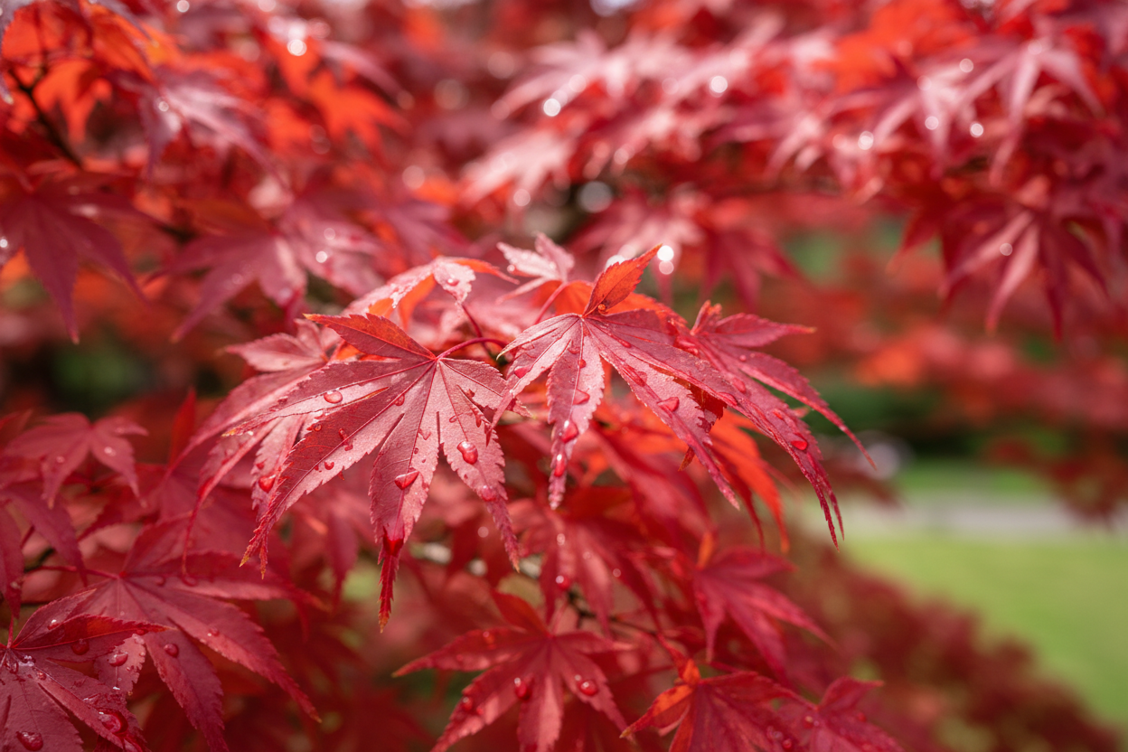 Fächerahorn Red Flash leuchtend rote Blätter Baden-Baden - Detail