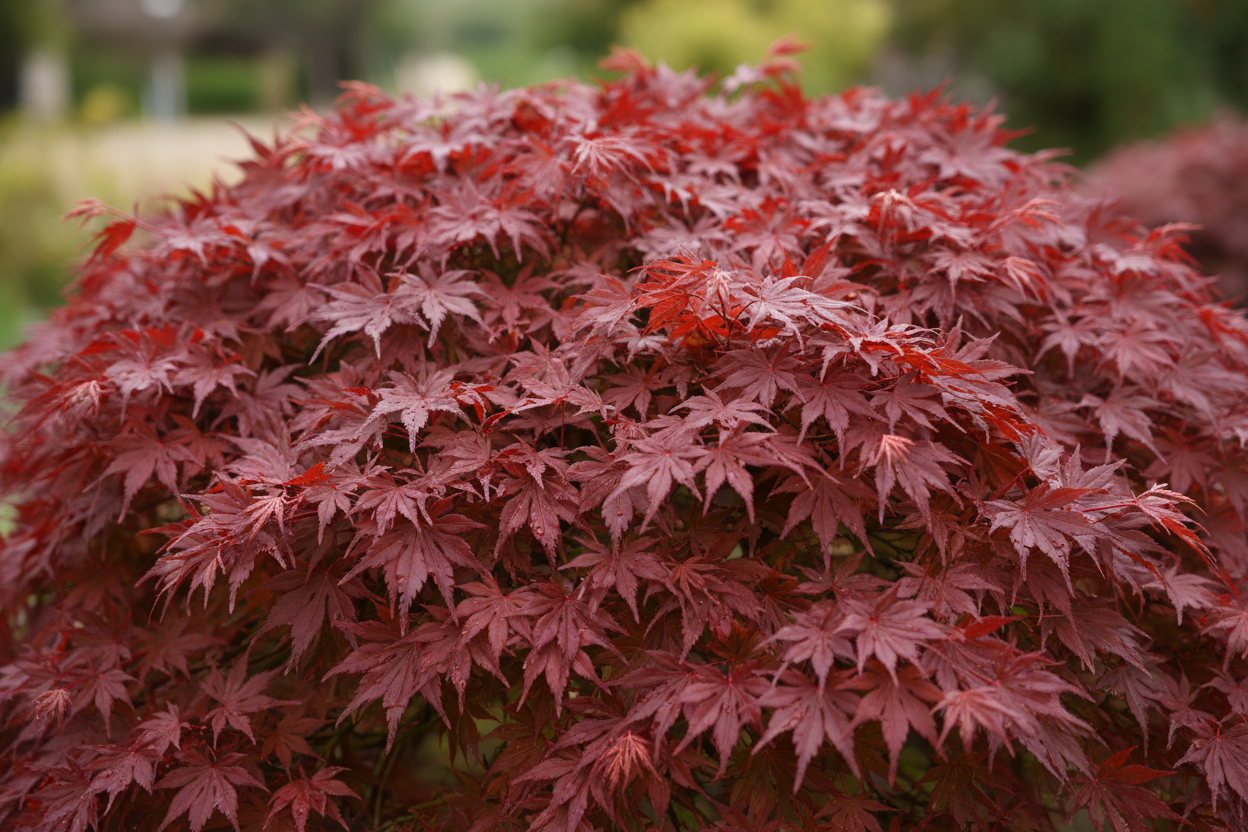 Fächerahorn Shaina dunkelrote Blätter Karlsruhe - Detail
