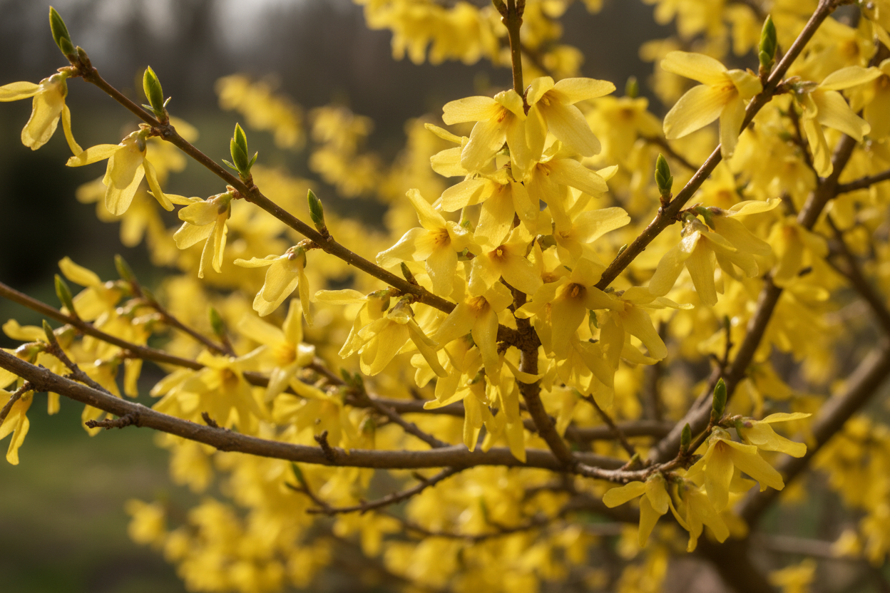 Forsythie Lynwood gelbe Blüten Durmersheim - Detail