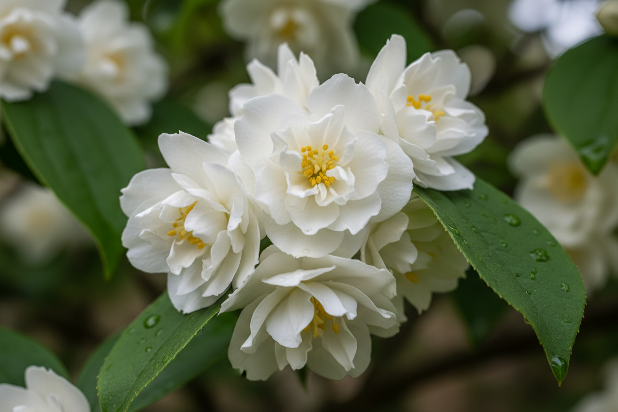 Gartenjasmin Schneesturm gefüllte Blüten Ettlingen - Detail