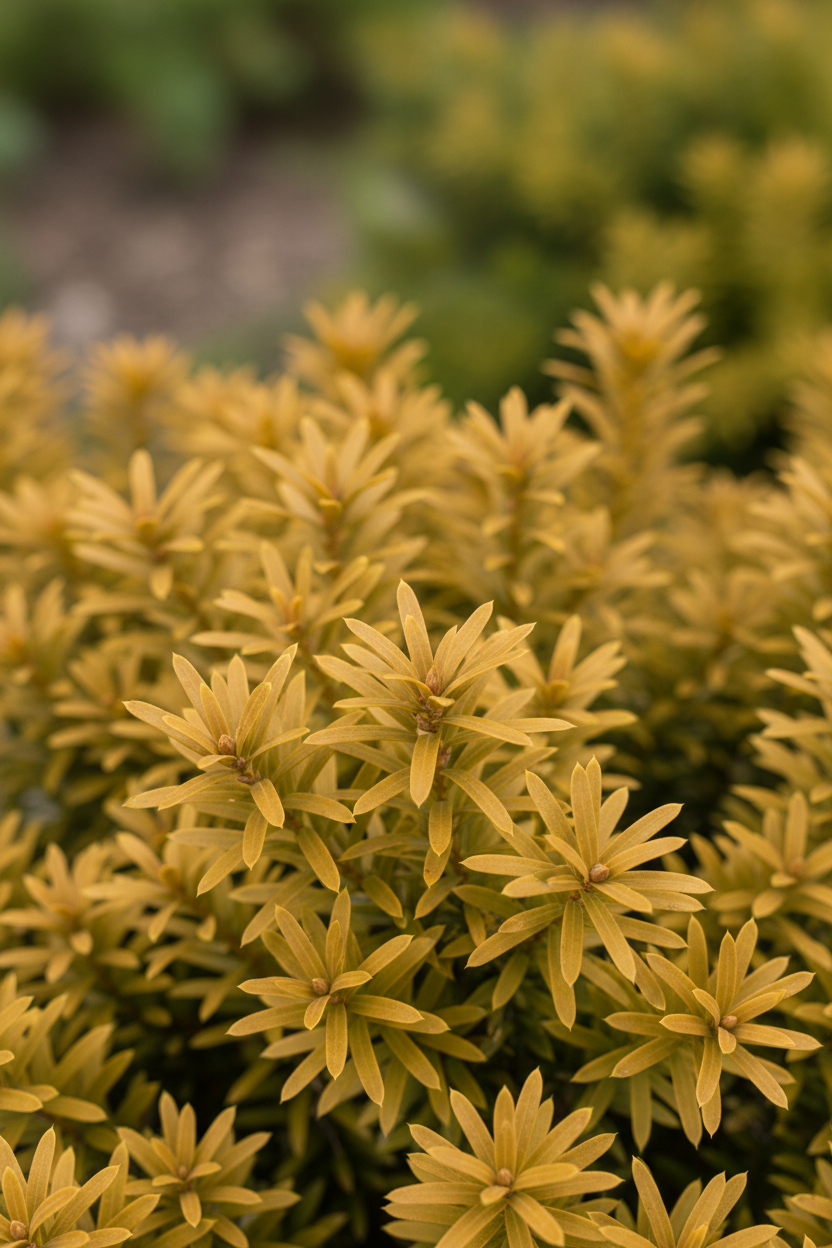 Gold-Säuleneibe Fastigiata Aurea Nadeln Detail Malsch