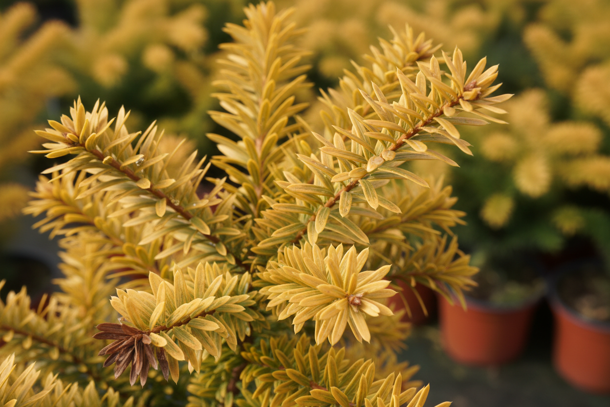 Goldeibe Adpressa Aurea goldgelbe Nadeln kurz immergrün winterhart Konifere Malsch Karlsruhe Baumschule Kurrle