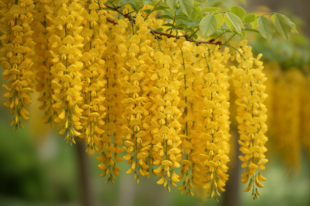 Goldregen gelbe Blütentrauben hängend Frühjahrsblüher Durmersheim - Detail