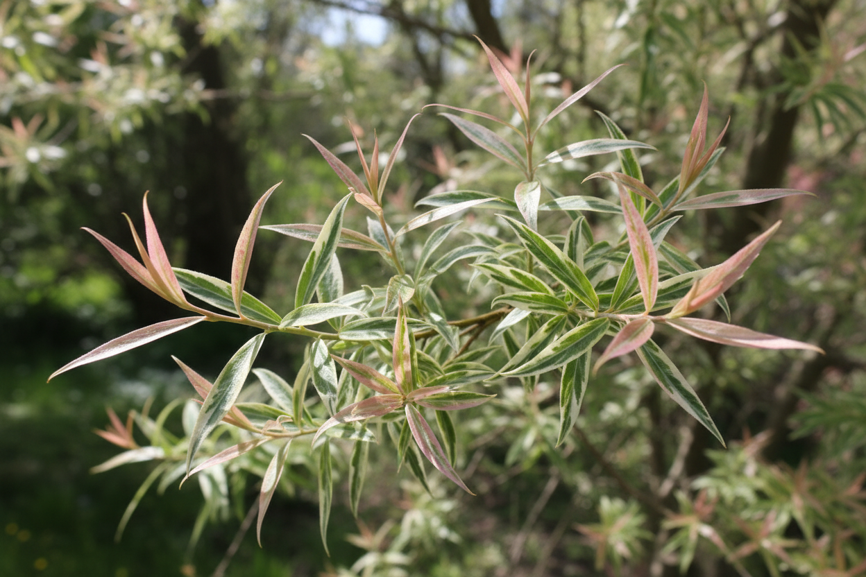 Harlekin-Weide Hakuro Nishiki rosa-weiß panaschiert Blätter Malsch Ettlingen Baumschule