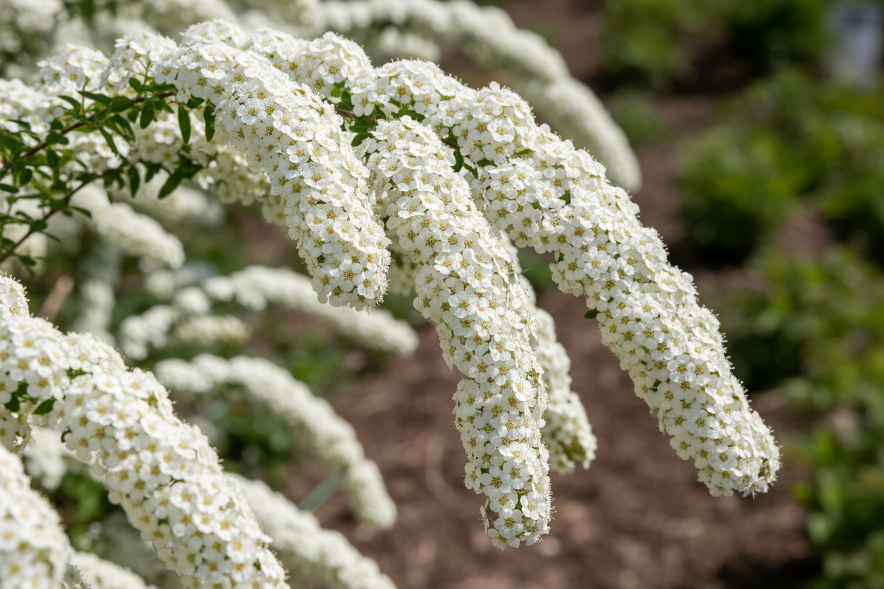 Prachtspiere weiße Blüten Frühjahr Blütenstrauch Malsch Muggensturm Baumschule