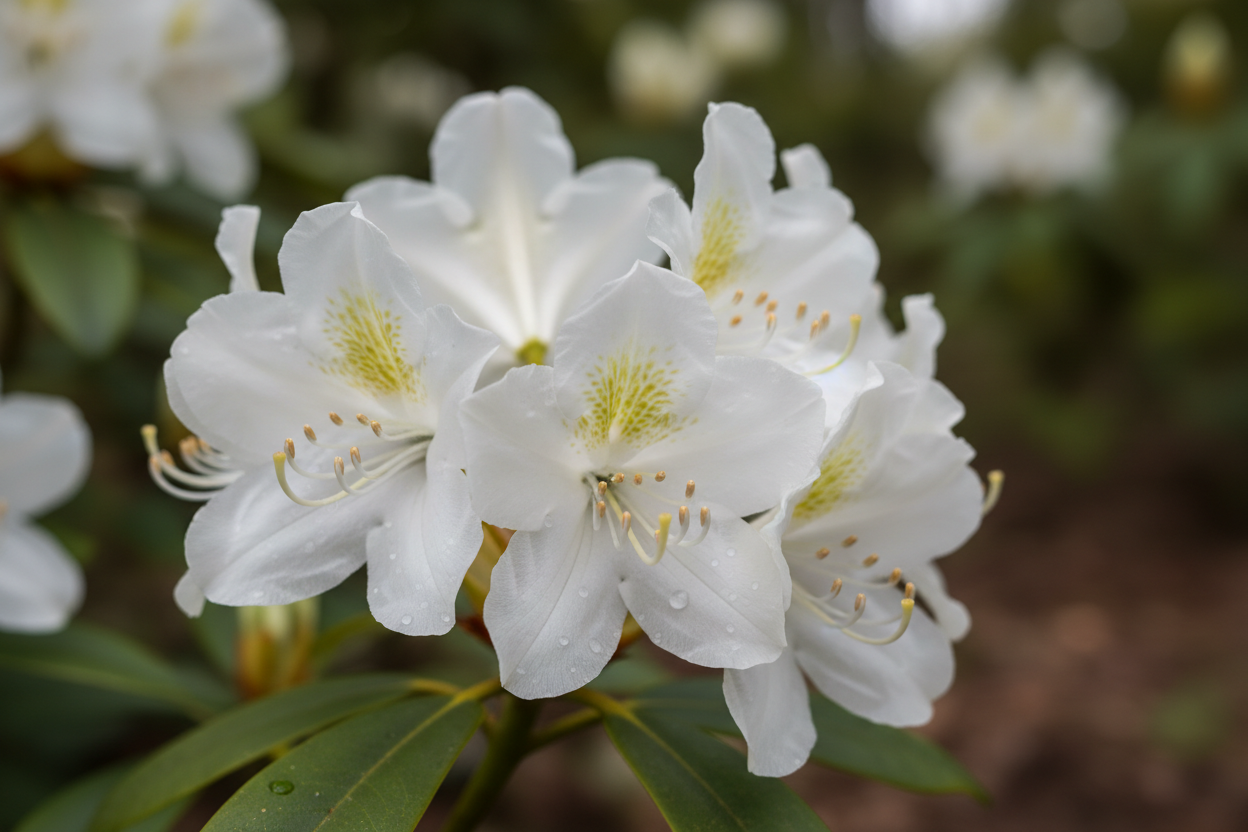Rhododendron Cunningham's White weiße Blüten Frühjahr immergrün Malsch Rastatt Baumschule Kurrle