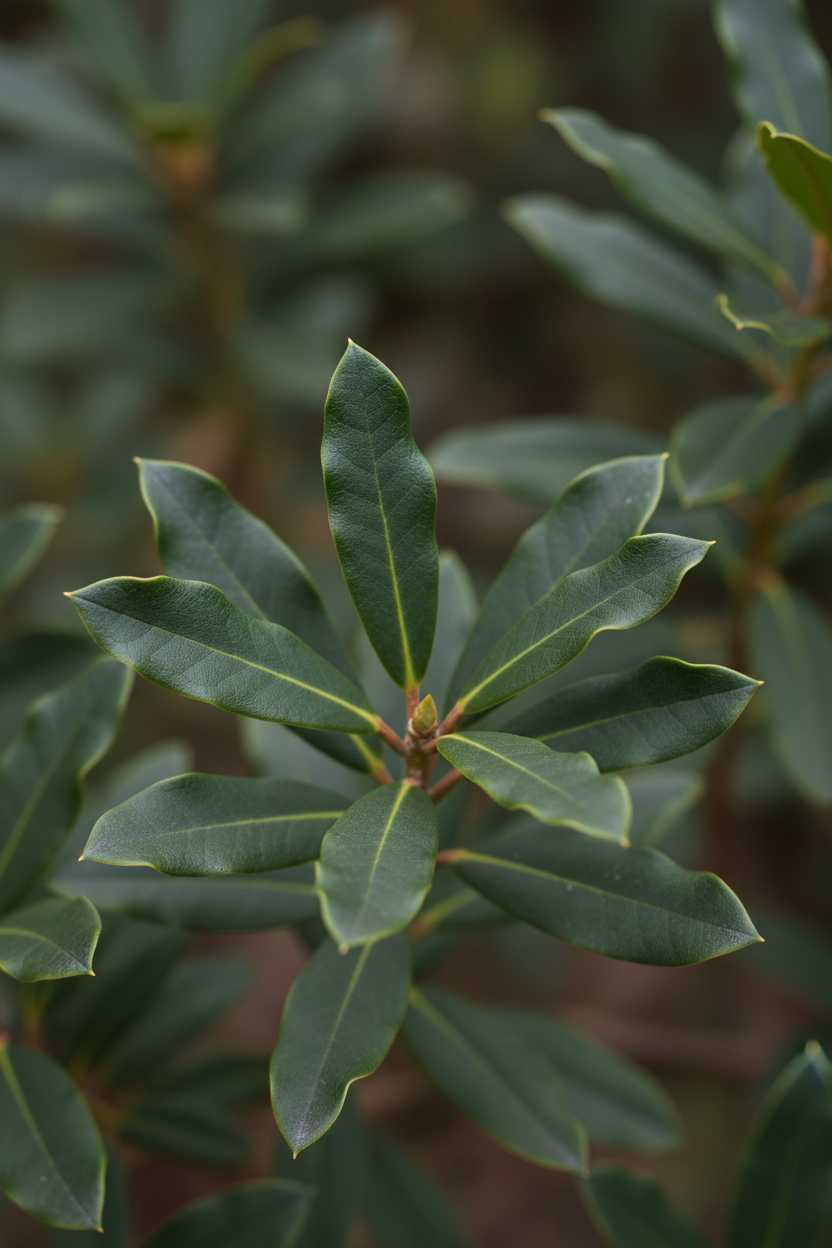 Rhododendron kleinblumig Blätter Detail Malsch