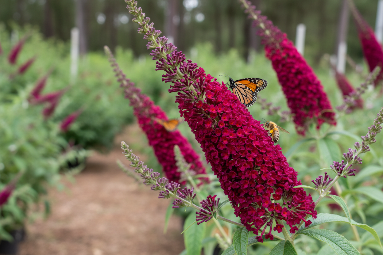 Sommerflieder Royal Red rot-violett Blüten Sommer Schmetterlingsmagnet Malsch Durmersheim Baumschule