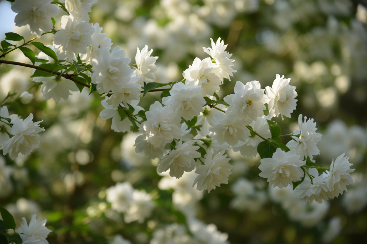 Sternchenstrauch Deutzia magnifica weiße Blüten gefüllt Frühjahr Malsch Ettlingen Baumschule