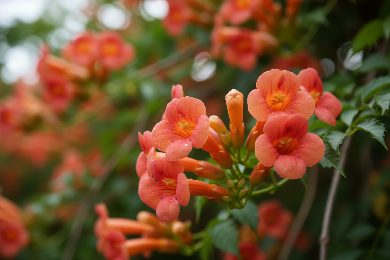 Trompetenblume orange-rot Blüten Sommer Kletterpflanze Malsch Ettlingen Baumschule