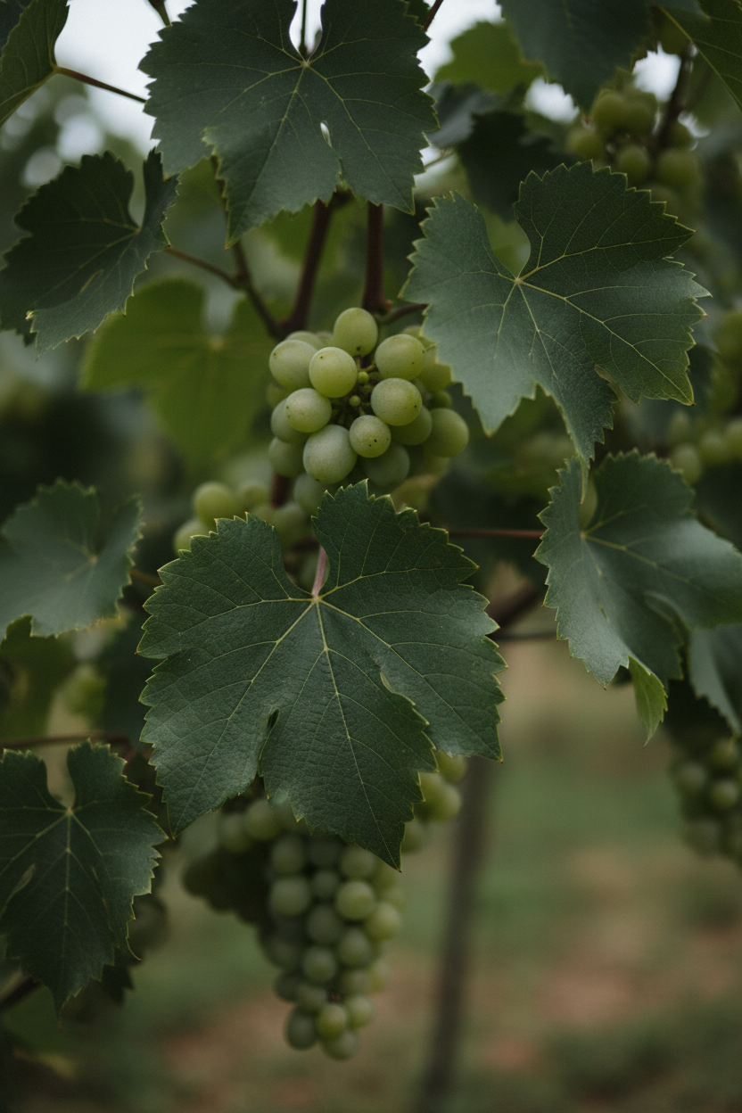 Weinrebe weiß Blätter Trauben Detail Malsch