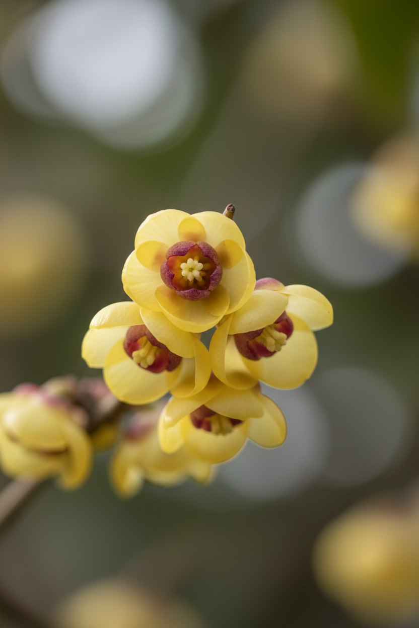 Winterblüte Chimonanthus Blüten Detail Malsch