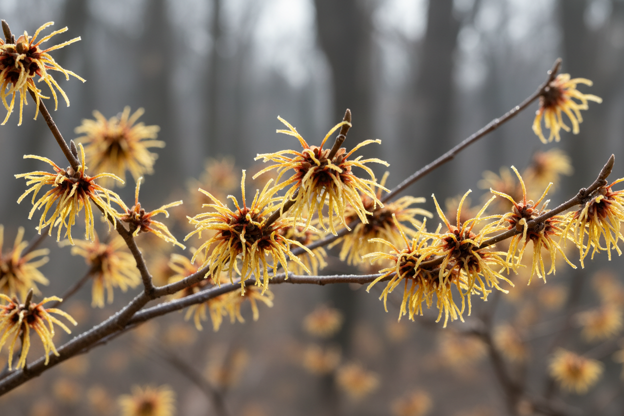 Zaubernuss Hamamelis intermedia gelb-orange Blüten Winter Frühjahr Malsch Karlsruhe Baumschule