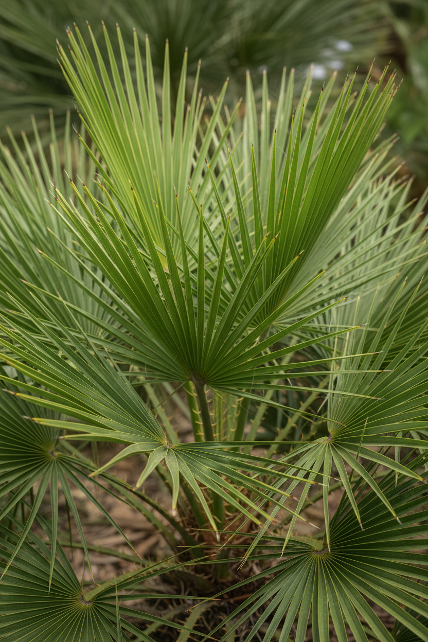 Zwergpalme Chamaerops Wedel Detail Malsch